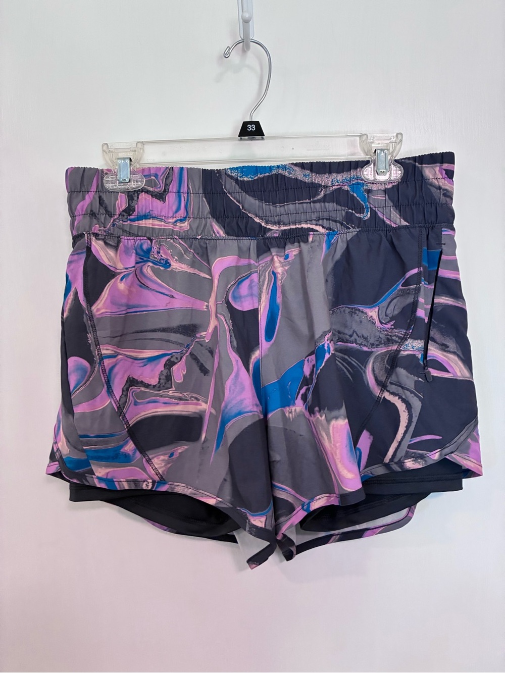 Avia Women's Marble-Print Athletic Shorts in Pink & Blue